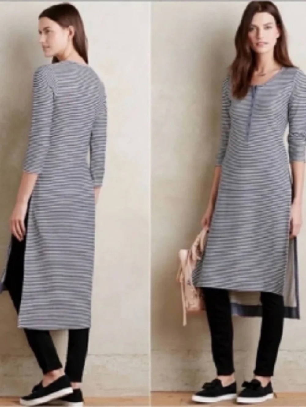 Anthropologie Postmark Striped Henley Split Tunic Top Dress Size XS